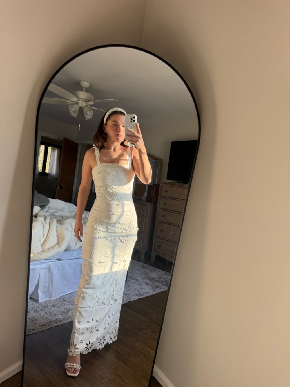 White laser cut Maxi Dress with Straps